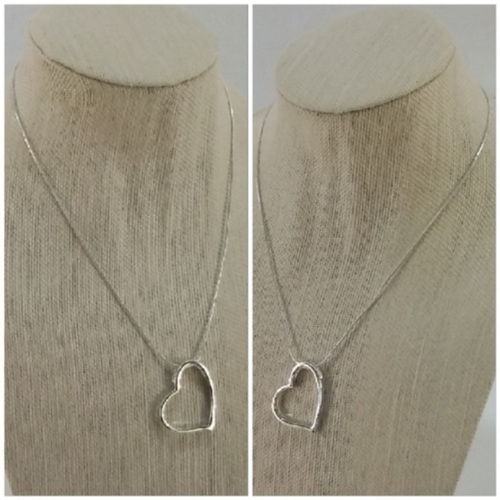 Silvertone Heart Pendant Necklace - Picture 4 of 8